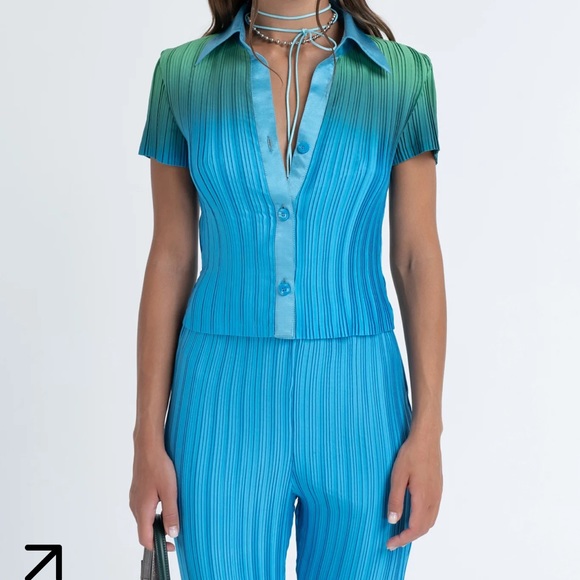 Arthur’s Apparel SET Box Pleat Short Sleeve Shirt & Pants in Green Orb - Picture 5 of 8